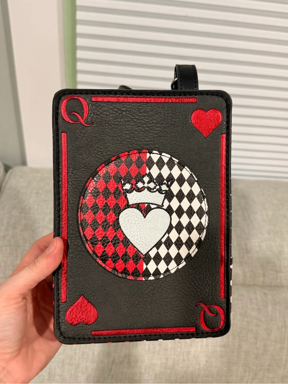 Black and Red Queen of Hearts Leather Crossbody Bag